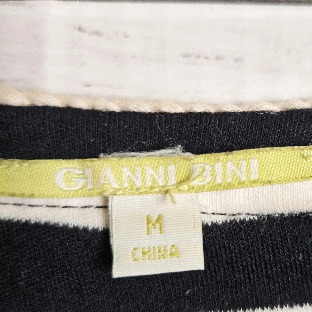 Gianni Bini Nautical Striped Knit Vest Black White Gold Button Military Medium‎